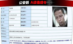 公安部对刘赘衡发出的红色A级通缉令