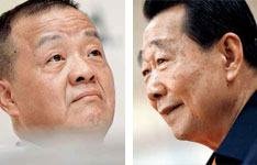 左图：中国平安董事长马明哲一手创建并始终掌控平安。右图：泰国正大集团董事长谢国民出面买下汇丰所持平安股权。