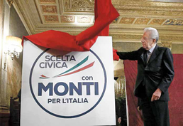 2013年1月4日，意大利总理蒙蒂公布自己领导的党派联盟参加2013年议会选举的竞选标志和口号，其竞选活动也正式启动。