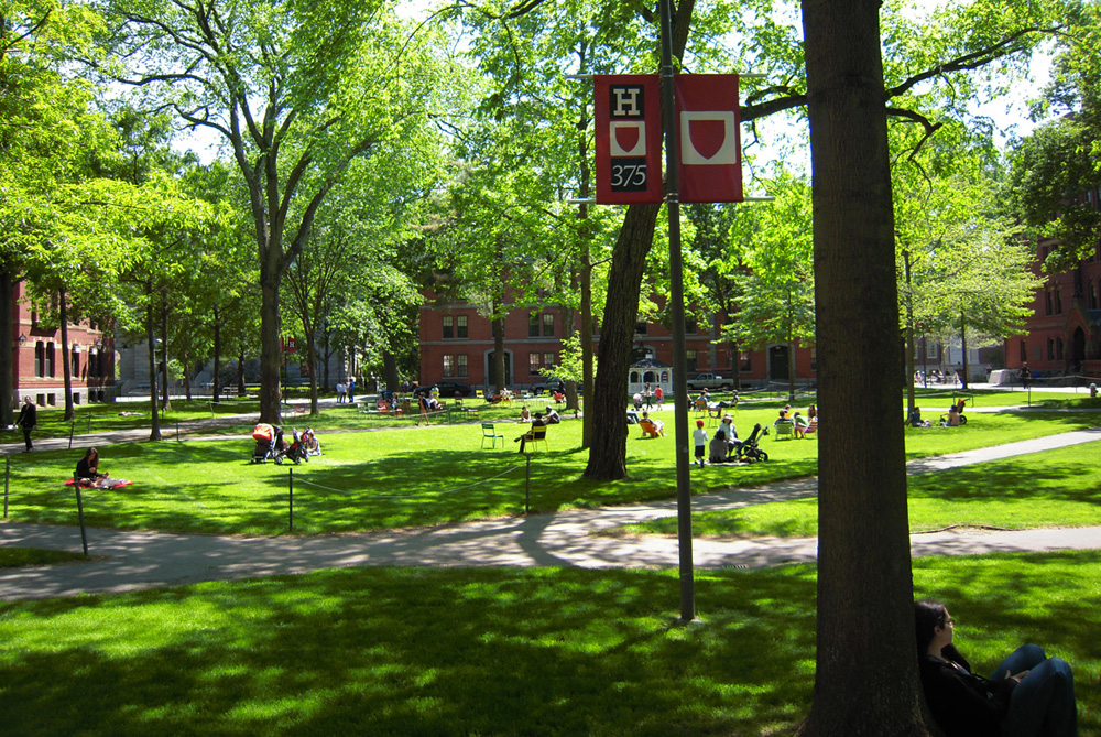 Students and visitors in Harvard Yard, one of the hot spots at Harvard University / courtesy of Philip J. Fang