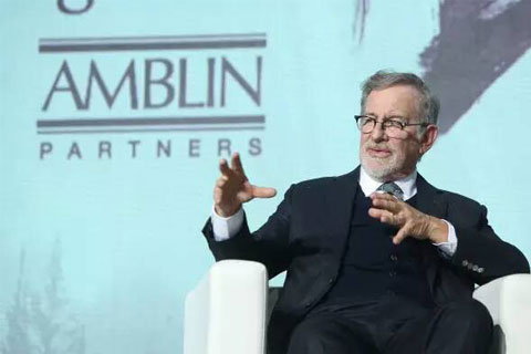 Steven Spielberg, chairman of Amblin Partners, speaks at a news conference in Beijing on Sunday to announce a partnership between Amblin and Alibaba Pictures Group Ltd. Photo: Alibaba Pictures Group
