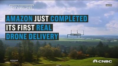 亚马逊首次无人机送货试验 包裹从天而降