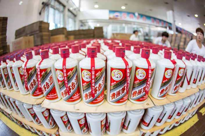 Kweichow Moutai Co. Ltd. last week became the world's most valuable liquor maker. Above, Moutai liquor is packaged in a factory in Renhuai, Guizhou province, on March 14. Photo: IC