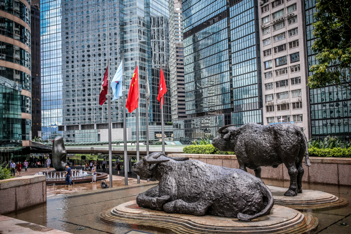 Bond Connect, which officially kicked off on Monday, allows offshore investors to trade and settle Chinese-mainland interbank bonds through a Hong Kong-based custodian and clearing service modeled after Stock Connect. Above, the Hong Kong Exchanges and Clearing Ltd. offices are seen in Hong Kong on June 25. Photo: Visual China