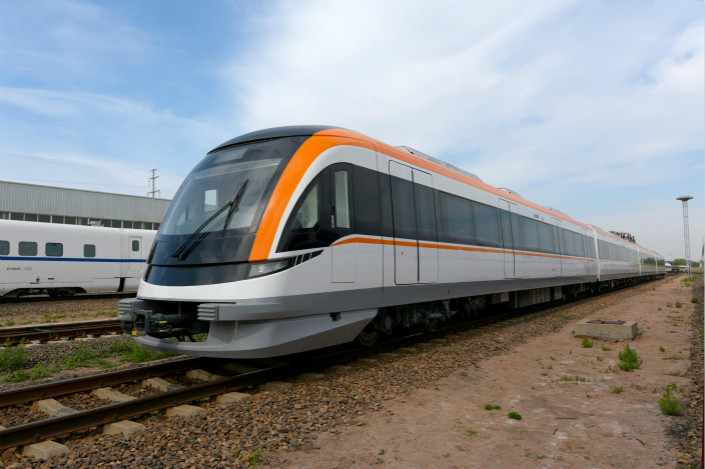 CRRC Corp. Ltd. has signed just $3 billion in new overseas orders so far this year, or a third of the $9 billion it was targeting for all of 2017. Above, a CRRC train is seen in Qingdao on June 21. Photo: Visual China