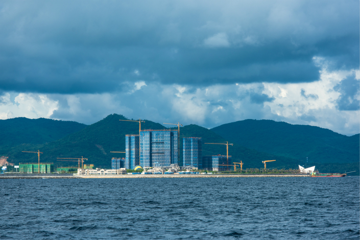A land reclamation project in Wanning, Hainan province, was initiated in 2015 without regional environmental and maritime authority approval. Central government inspectors arrived late last year and halted it. Photo: Visual China