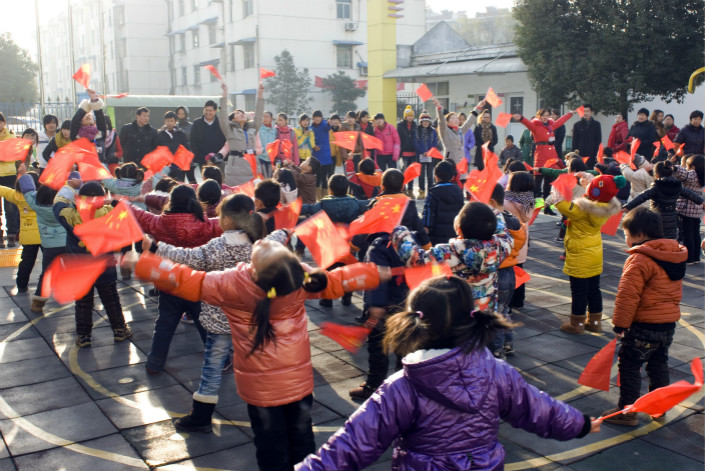 Kindergartners in Langxi county in Anhui province take part in an outdoor class in February 2017. A proposal at the annual Chinese People's Political Consultative Conference calls for more child care centers and improved teaching, particularly at facilities for children younger than 3. Photo: VCG