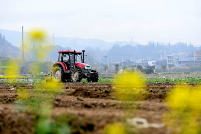 Land is ploughed in Guizhou province's Rongjiang county on Feb. 28. Photo: VCG