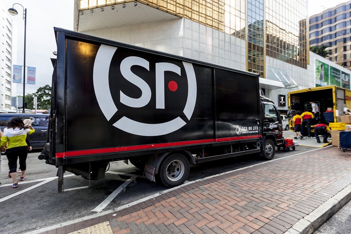 An SF Express truck is seen on the streets of Hong Kong. Photo: VCG
