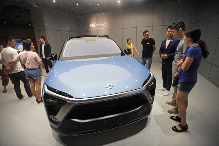 A NIO ES8 SUV sits on display in showroom on July 22 in Wuhan, Central China’s Hubei province. Photo: IC