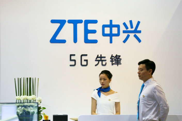 A ZTE booth at a telecom exhibit in Beijing on Sept. 26. Photo: VCG