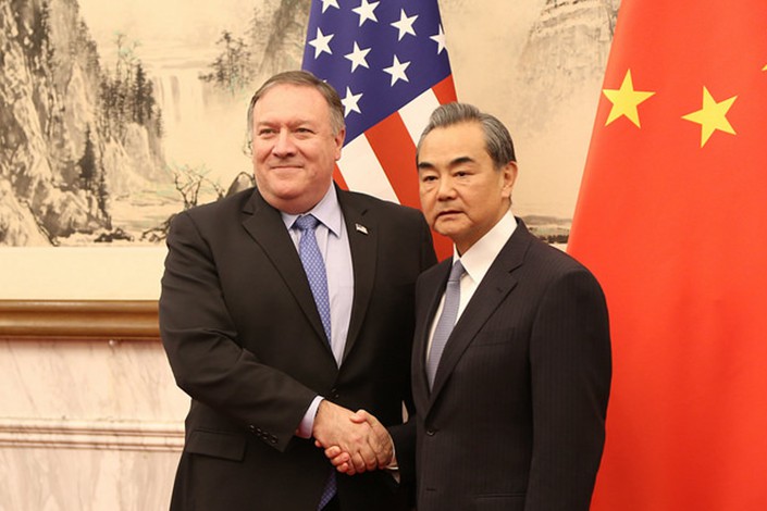 U.S. Secretary of State Michael Pompeo (left) meets with Chinese Foreign Minister Wang Yi in Beijing on Monday. Photo: U.S. State Department