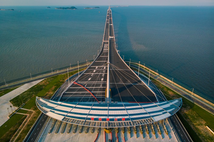 The Hong Kong-Zhuhai-Macau Bridge’s toll entrance is seen in Zhuhai, Guangdong province, on May 23. Photo: VCG