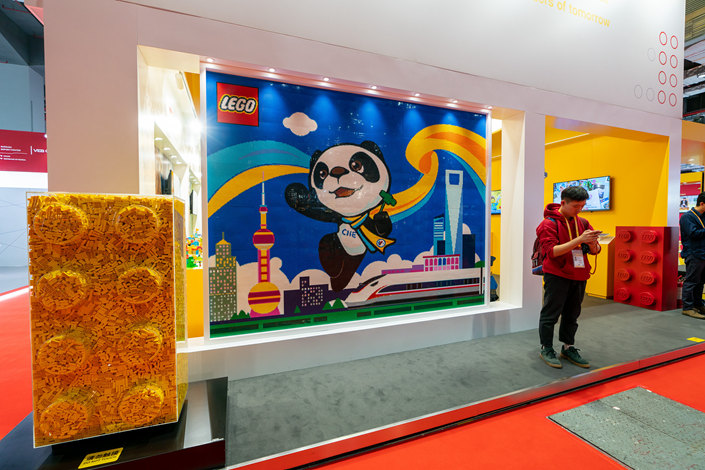 Lego Group's stand at the first China International Import Expo in Shanghai on Nov 5. Photo: VCG