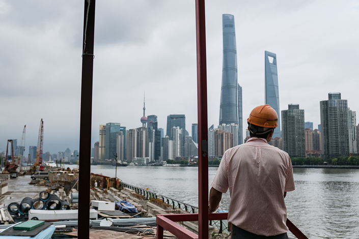 Shanghai’s Bund is seen under construction in September 2017. Photo: VCG