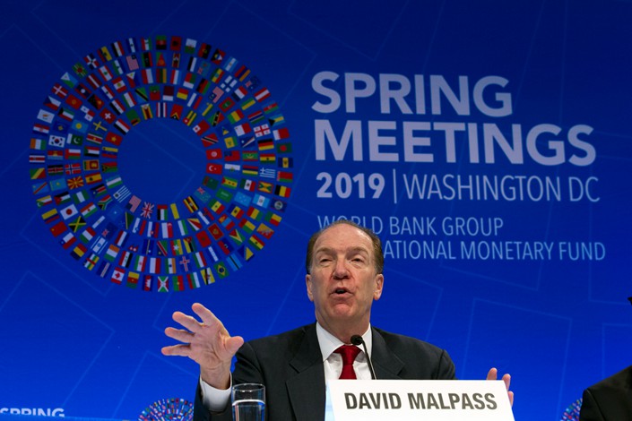 World Bank President David Malpass speaks at a news conference during the IMF-World Bank Spring Meetings in Washington, D.C. on Thursday, April 11, 2019. Photo: IC