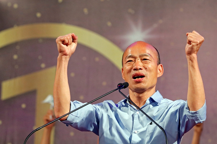 Opposition Nationalist Kuomintang Party (KMT) Kaohsiung mayoral candidate Han Kuo-yu attends a campaign rally for the local elections, in Kaohsiung, Taiwan, Nov. 23, 2018. Photo: VCG