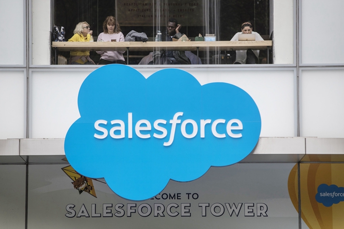 San Francisco-based Salesforce wants to more than double its annual revenue to as much as $28 billion by fiscal 2023. Photo: Bloomberg