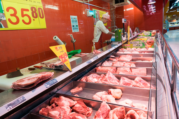 Pork was sold for 35.8 yuan ($5) per 500 grams at a supermarket in Shanghai on Sept. 9, 2019. Photo: VCG