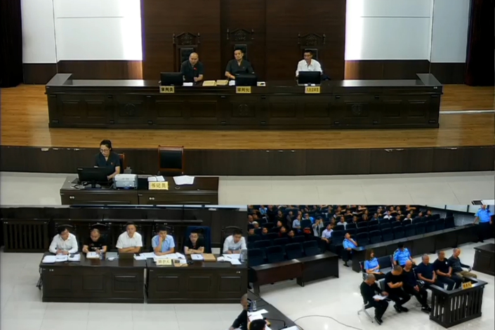 A court in the city of Shenmu in Northwest China’s Shaanxi province holds a hearing on Sept. 5 in the case of Li Jun and others suspected disturbing public order. Photo: Supreme People’s Court