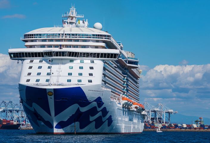 The Carnival Corp. Royal Princess cruise ship sits docked outside the Port of Los Angeles, California on March 8, 2020. Photo: Bloomberg