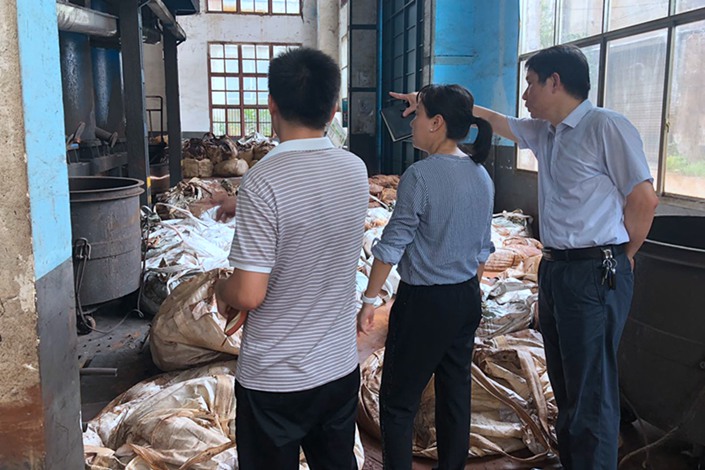 A high-level supervision team inspects affliliates of China Minmetals on May 11. Photo: Ministry of Ecology and Environment