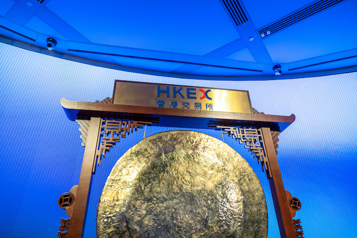 A gong at the Hong Kong Exchanges & Clearing Ltd. Connect Hall.