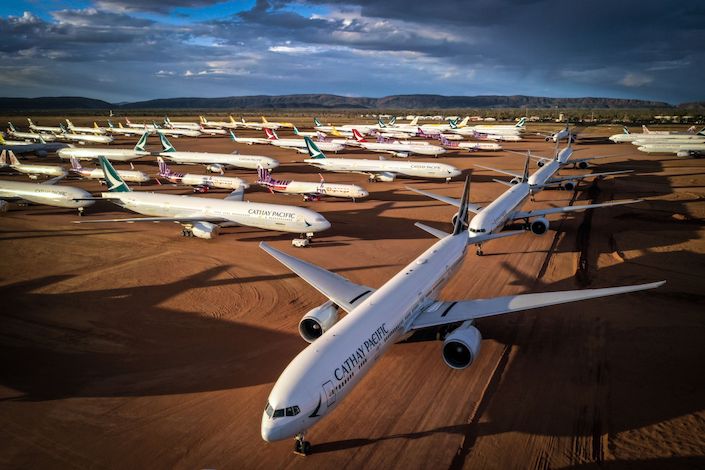 Cathay Pacific aircrafts stored at the Asia Pacific Aircraft Storage Facility (APAS) in Alice Springs