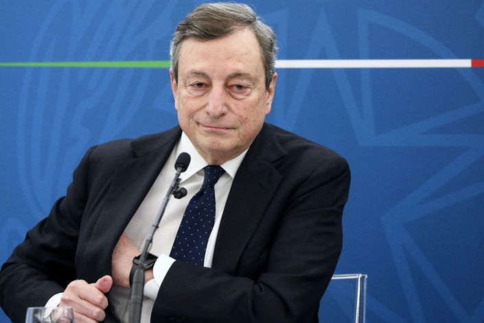 Mario Draghi, Italy's prime minister, pauses during a news conference in Rome, Italy, on March 19. Photo: Bloomberg