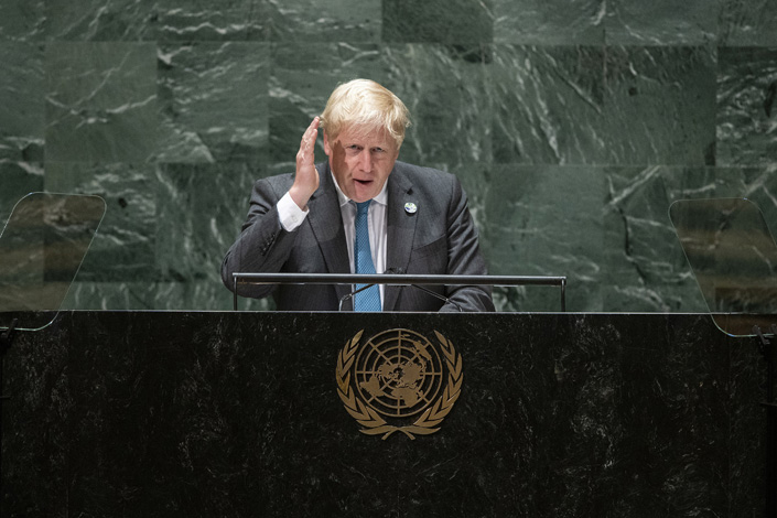 British Prime Minister Boris Johnson addresses the 76th Session of the U.N. General Assembly in New York on Wednesday. Photo: VCG