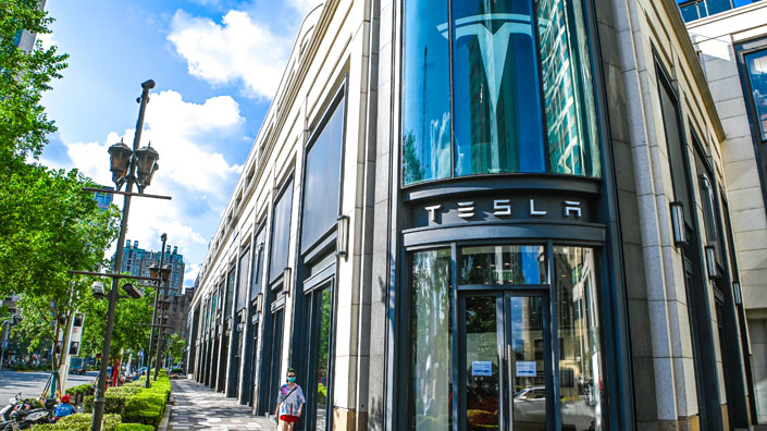 Tesla's flagship store in Shanghai on Aug. 2. Photo: VCG