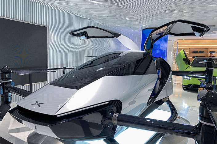 A Xpeng flying car on display Monday at a store in Nanjing, East China’s Jiangsu province. Photo: VCG