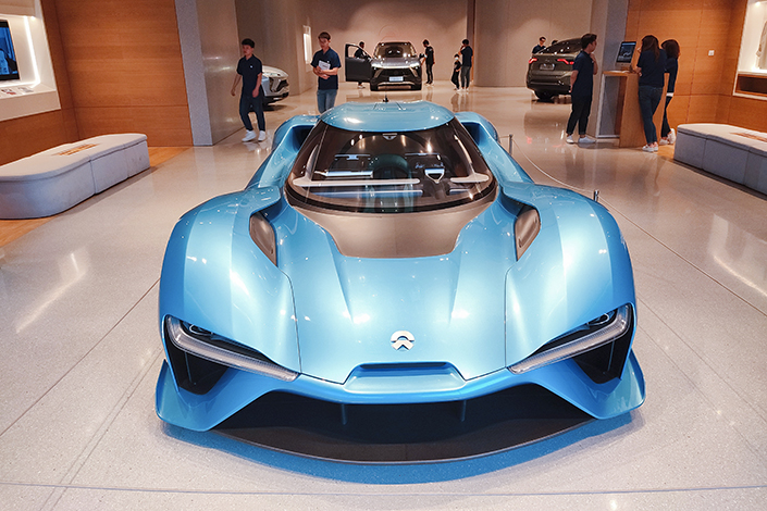 A Nio EP9 electric supercar is on display on July 17 in a Nio store in Shanghai. Photo: VCG