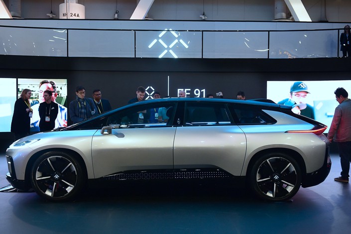 Faraday Future's FF91 electric car on display at the 2017 Consumer Electronic Show in Las Vegas, Nevada on Jan. 7, 2017. Photo: VCG