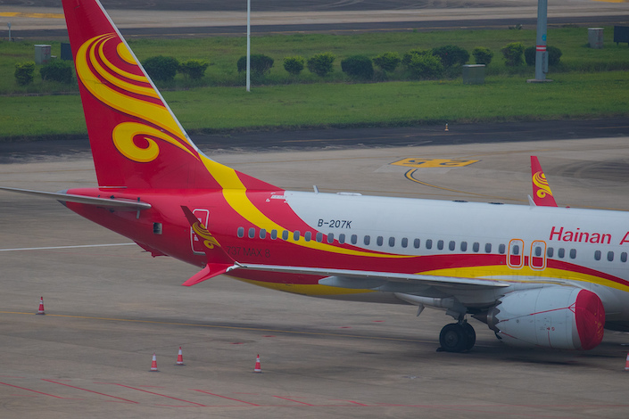 A Hainan Airlines Boeing 737 Max plane at Haikou Meilan International airport March 11, 2019.