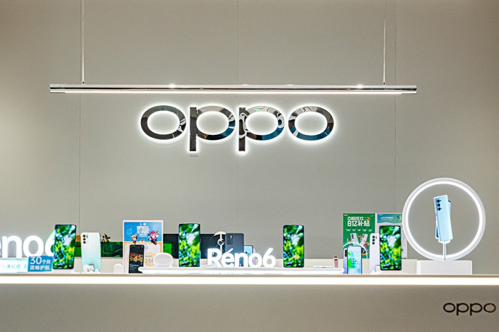 An oppo mobile phone store is seen in Shanghai on Aug. 12. Photo: VCG