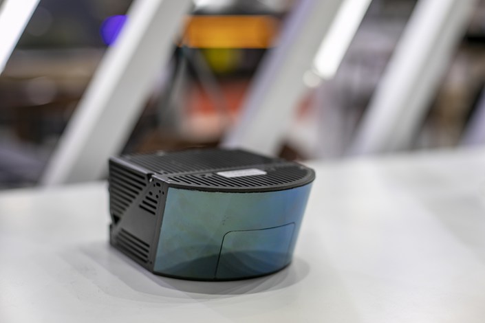 Lidar products are displayed at the Zvision booth during the Shanghai Auto Show on April 19, 2021. Photo: VCG