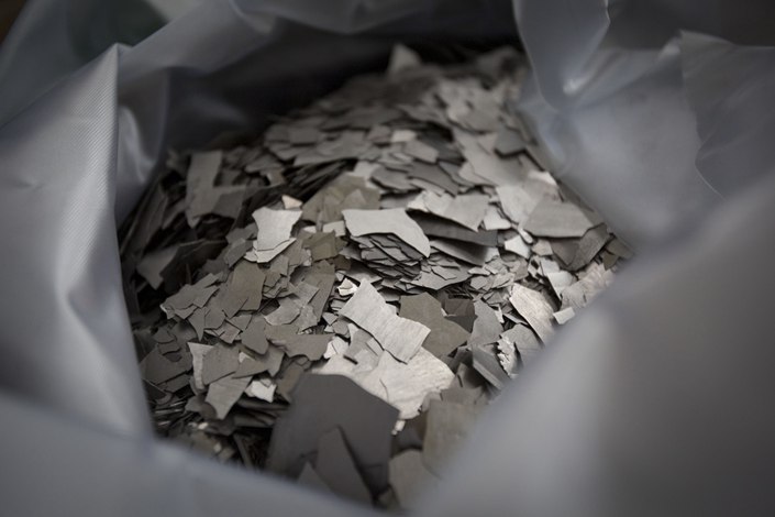 Neodymium is displayed at the Inner Mongolia Baotou Steel Rare-Earth Hi-Tech Co. factory in Baotou, Inner Mongolia, on May 5, 2010.  Photo: Bloomberg