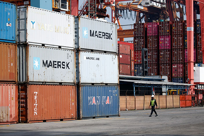 A security officer patrols the Tanjung Priok port in Jakarta, Indonesia, in November 2021. Photo: IC Photo