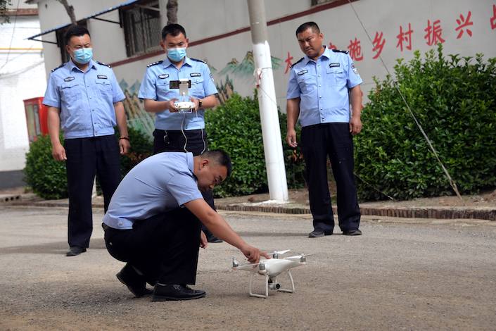 Police in Liaocheng, Shandong province, use drones to crack down drug trafficking.
