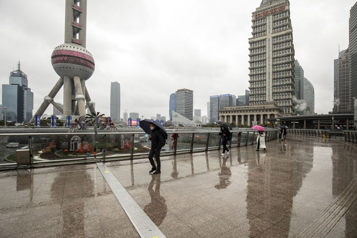 Pudong's Lujiazui Financial District in Shanghai on Feb. 7. Photo: Bloomberg