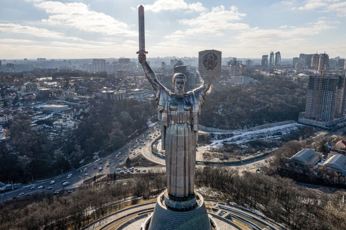 The Motherland Monument stands in Kyiv, Ukraine, on Feb. 13. Photo: VCG