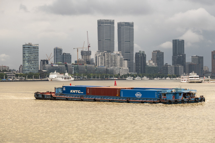 A container ship sails on the Huangpu River in July 2020. Photo: VCG