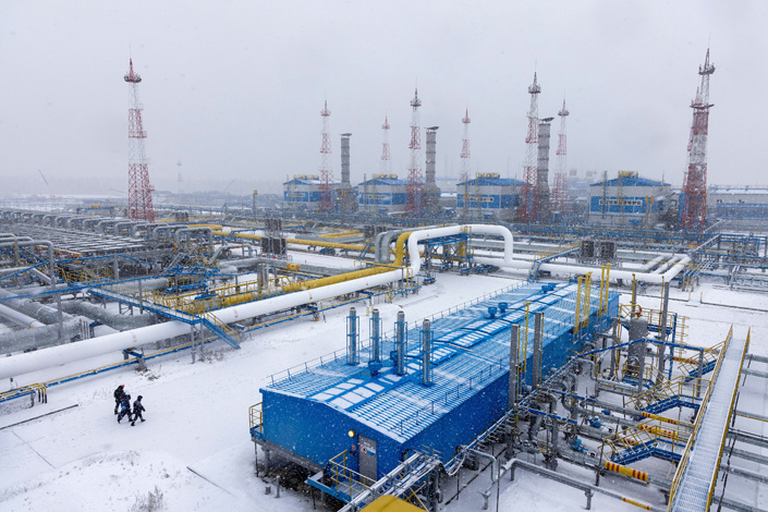 A gas compressoir station in the Lensk district of the Sakha republic, Russia, in October 2021. Photo: VCG
