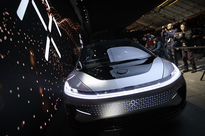 The Faraday Future FF91 electric car gets unveiled in January 2017 at that year’s Consumer Electronics Show in Las Vegas, Nevada, in the U.S. Photo: Bloomberg