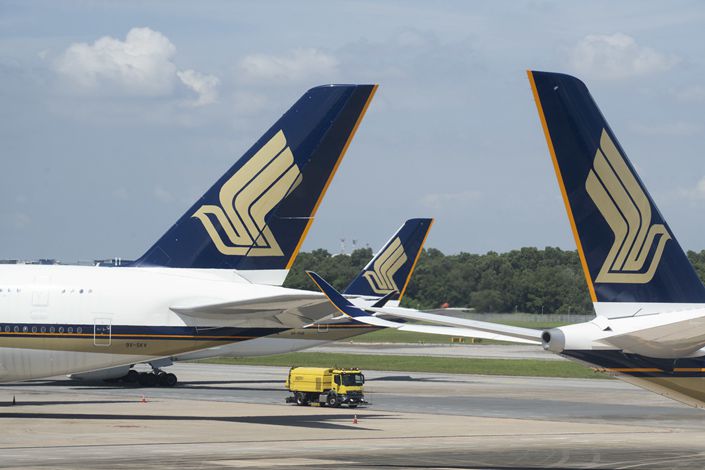 Singapore Airlines aircraft at Changi Airport in Singapore on March 30. Photo: Bloomberg