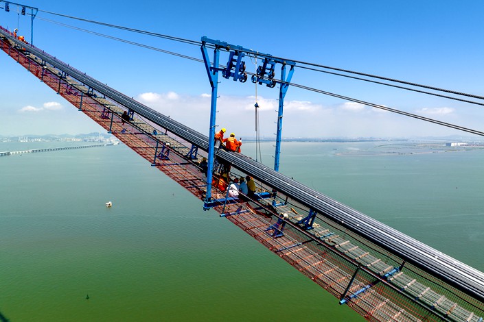 Lingdingyang Bridge under construction in Shenzhen, South China's Guangdong province, July 27. Photo: VCG