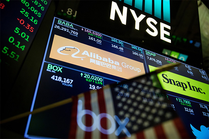 Alibaba Group Holding Ltd. signage at the NYSE in New York. Photo: Bloomberg
