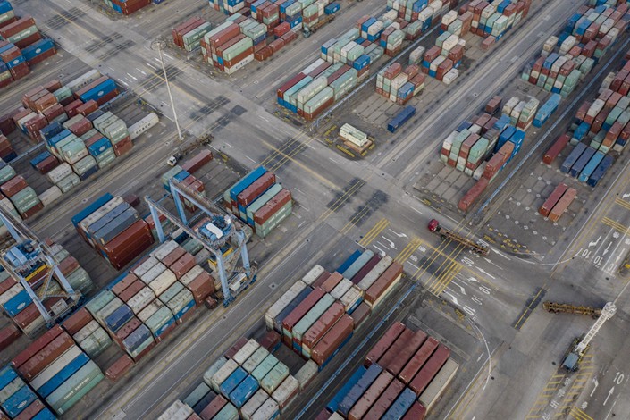 Shipping containers sit in stacks in November 2020 at the Port of Nansha in Guangzhou, South China’s Guangdong province. Photo: Bloomberg