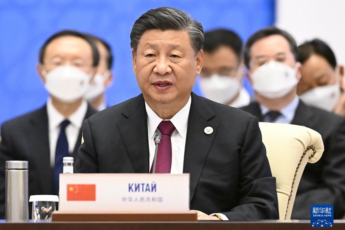 President Xi Jinping delivers a speech Friday at the 22nd Meeting of the Council of Heads of State of the Shanghai Cooperation Organisation. Photo: Xinhua